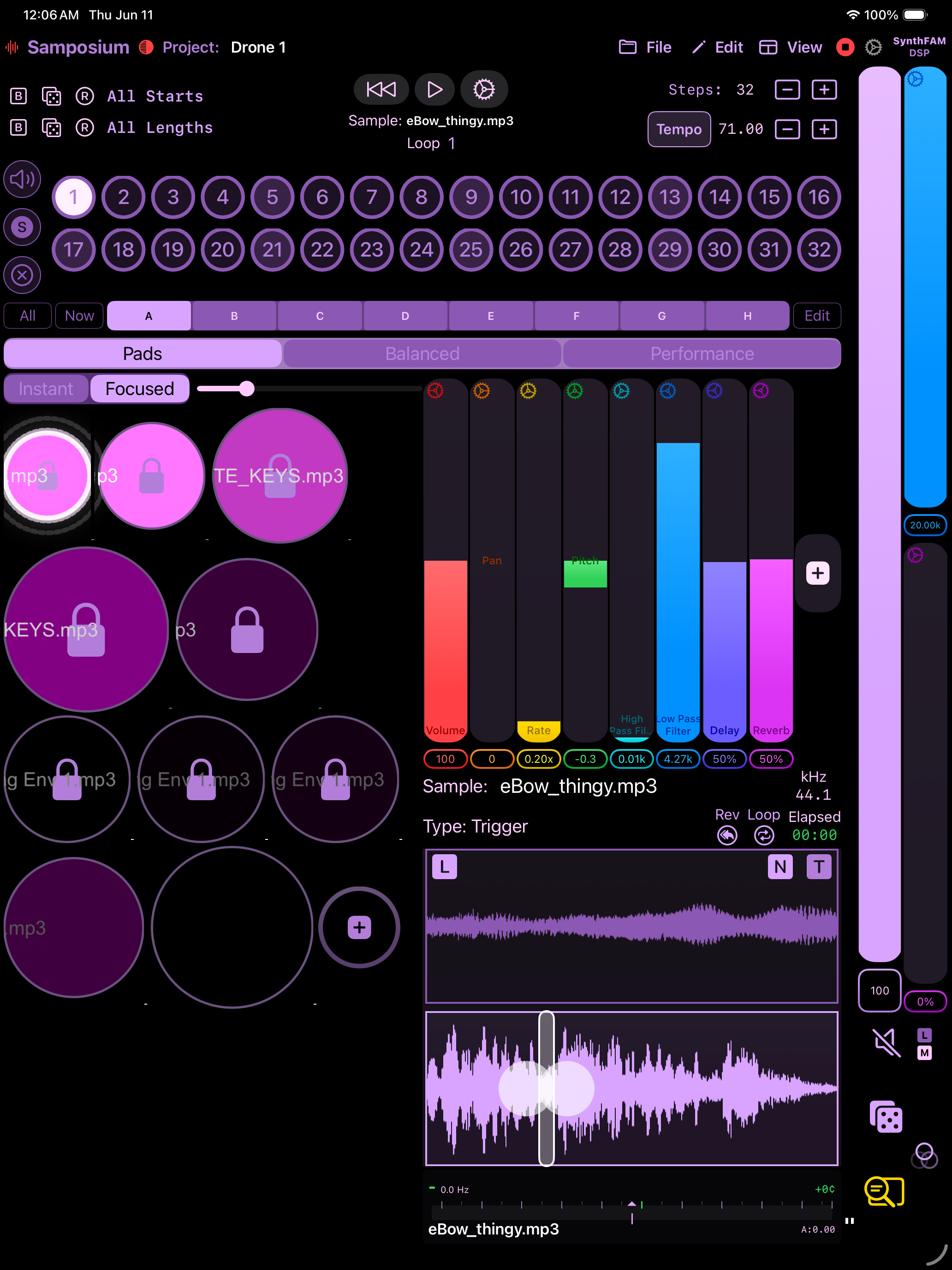 Samposium, Drone project, purple theme, on iPad
